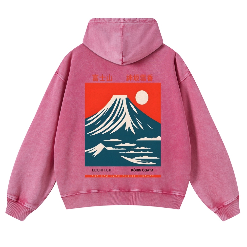 Mount Fuji Vintage Washed Cotton Back Art Hoodie