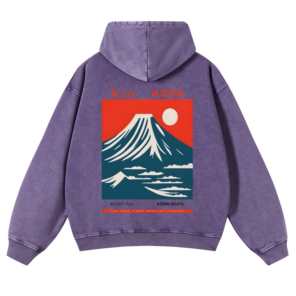 Mount Fuji Vintage Washed Cotton Back Art Hoodie