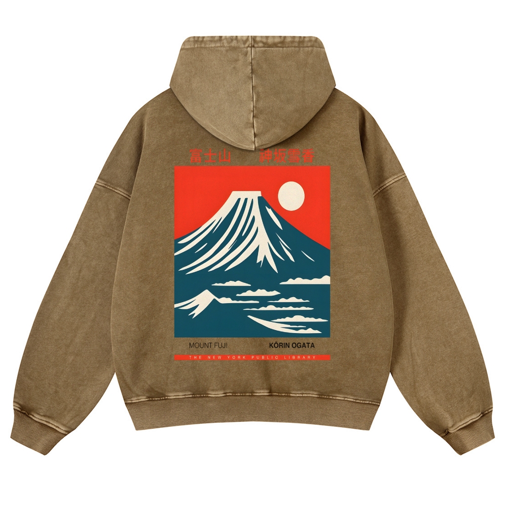 Mount Fuji Vintage Washed Cotton Back Art Hoodie