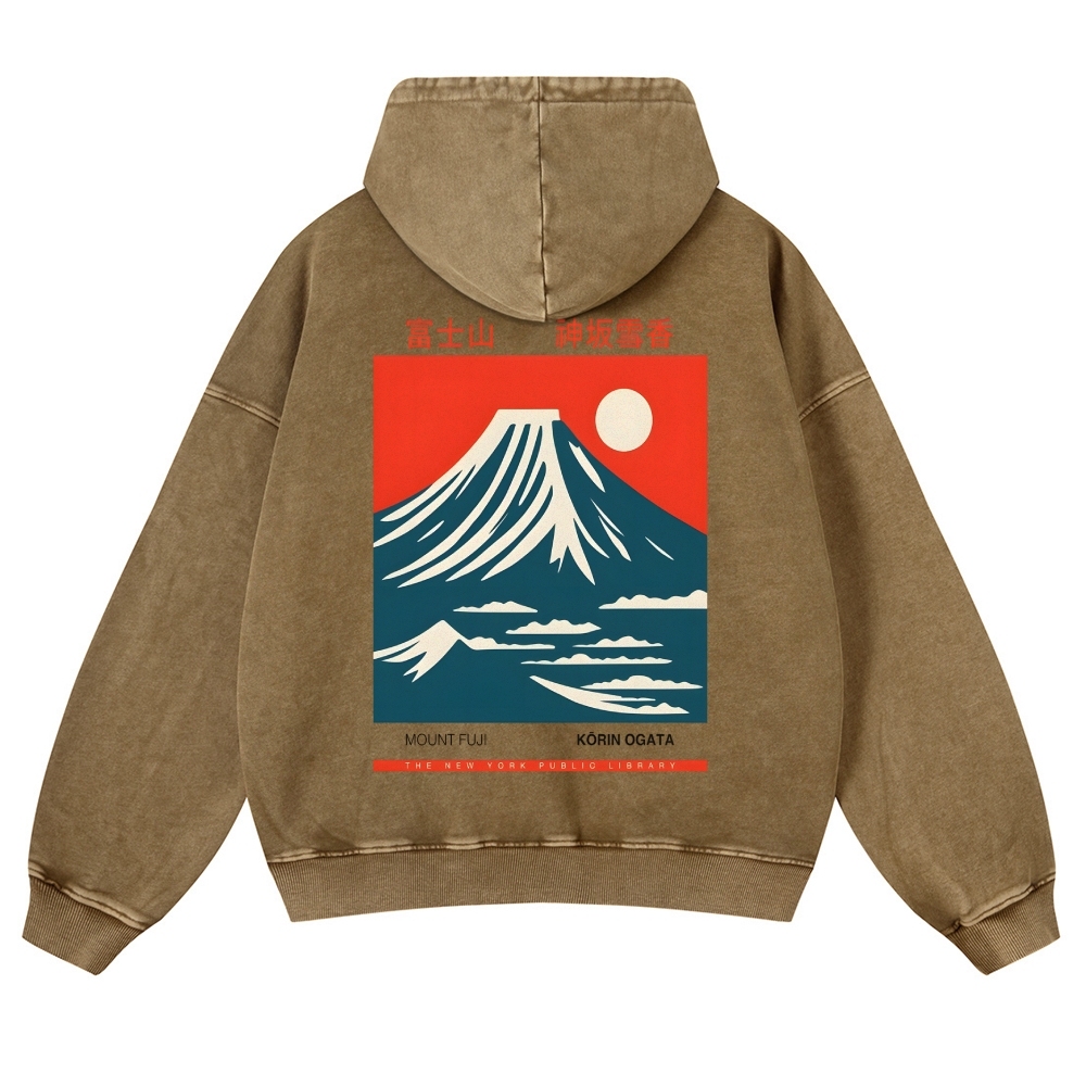 Mount Fuji Vintage Washed Cotton Back Art Hoodie