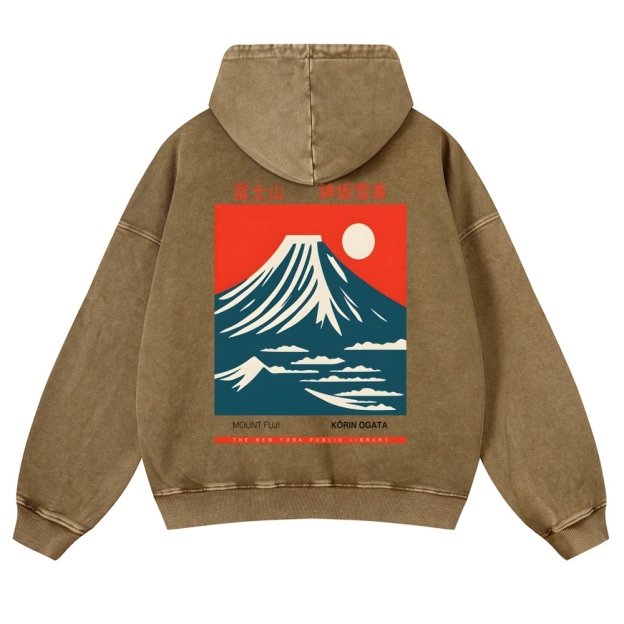 Mount Fuji Vintage Washed Cotton Back Art Hoodie