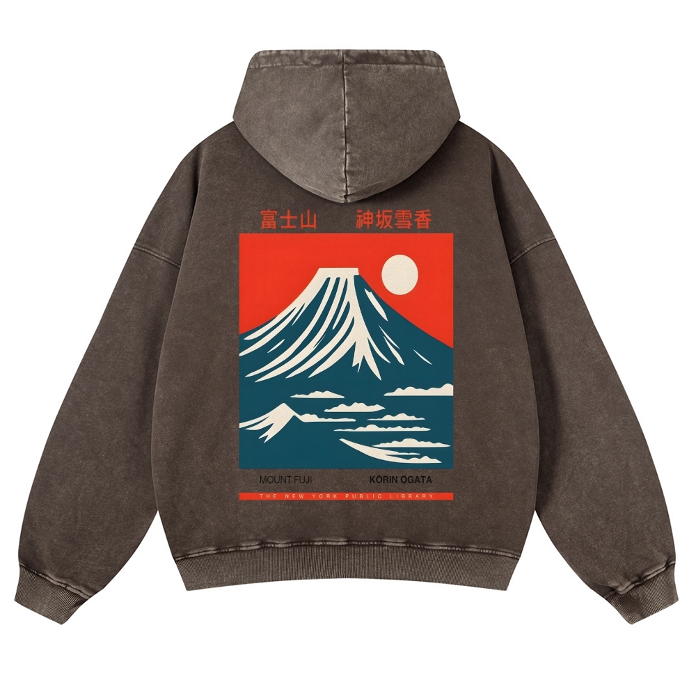 Mount Fuji Vintage Washed Cotton Back Art Hoodie
