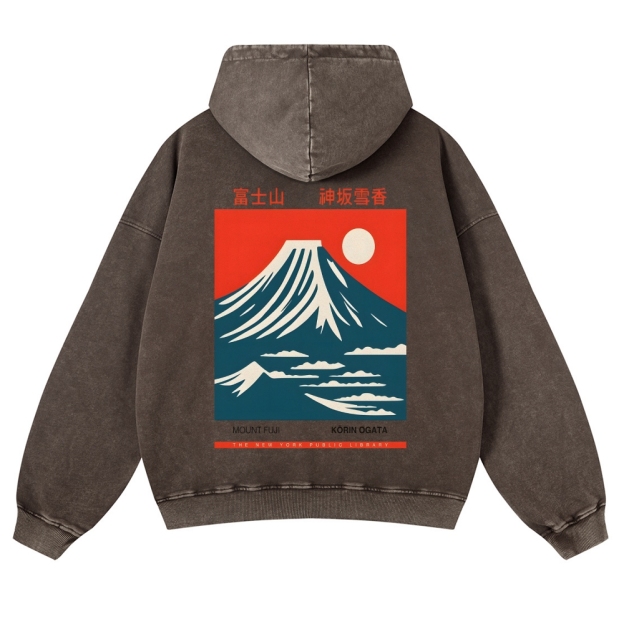Mount Fuji Vintage Washed Cotton Back Art Hoodie