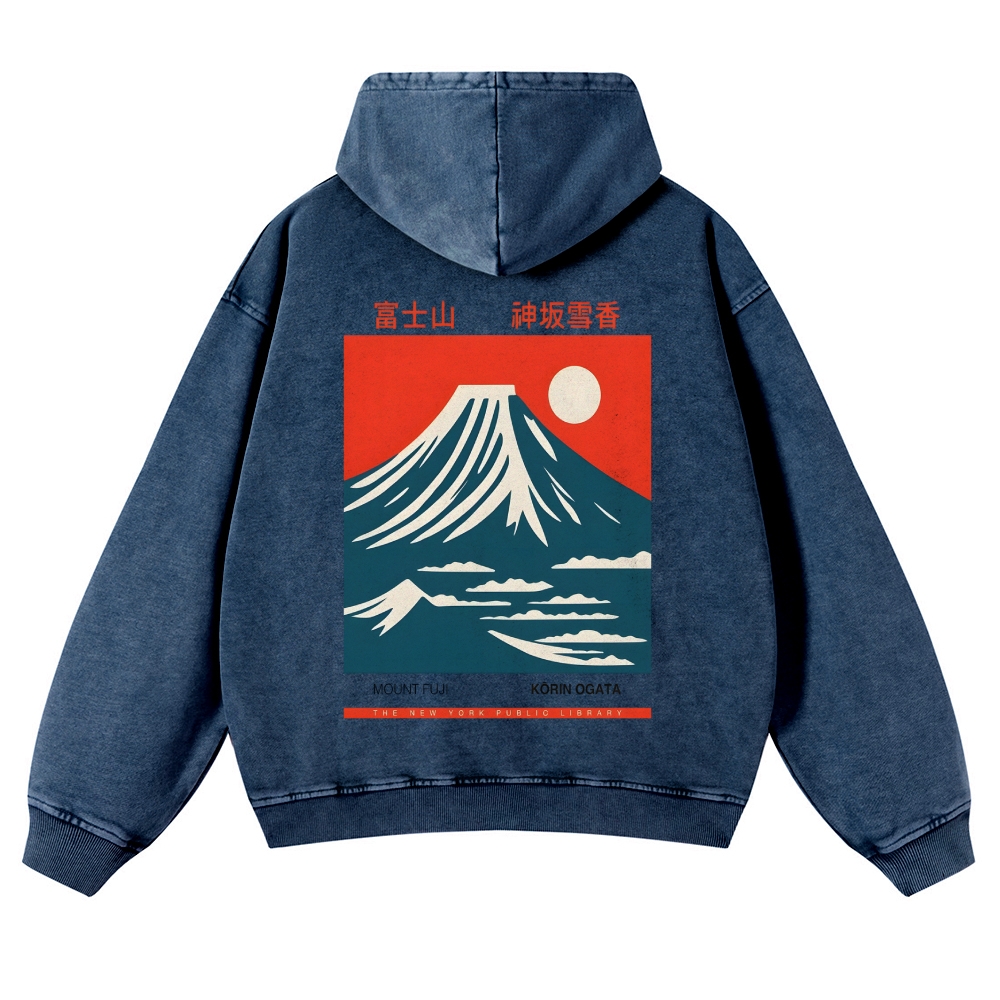 Mount Fuji Vintage Washed Cotton Back Art Hoodie
