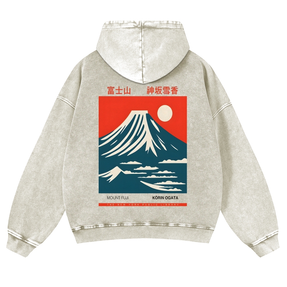 Mount Fuji Vintage Washed Cotton Back Art Hoodie