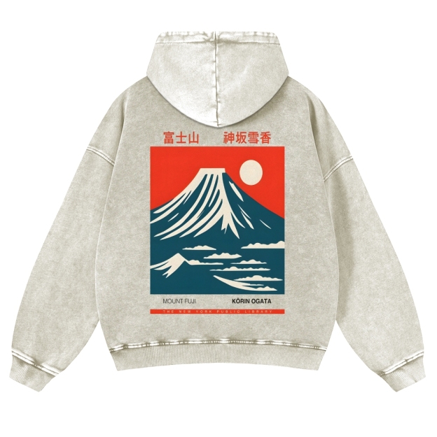 Mount Fuji Vintage Washed Cotton Back Art Hoodie