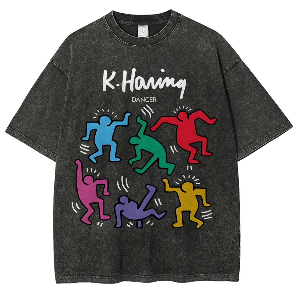 Kaith Haring Dancer Vintage Wash Japanese Design T-Shirt