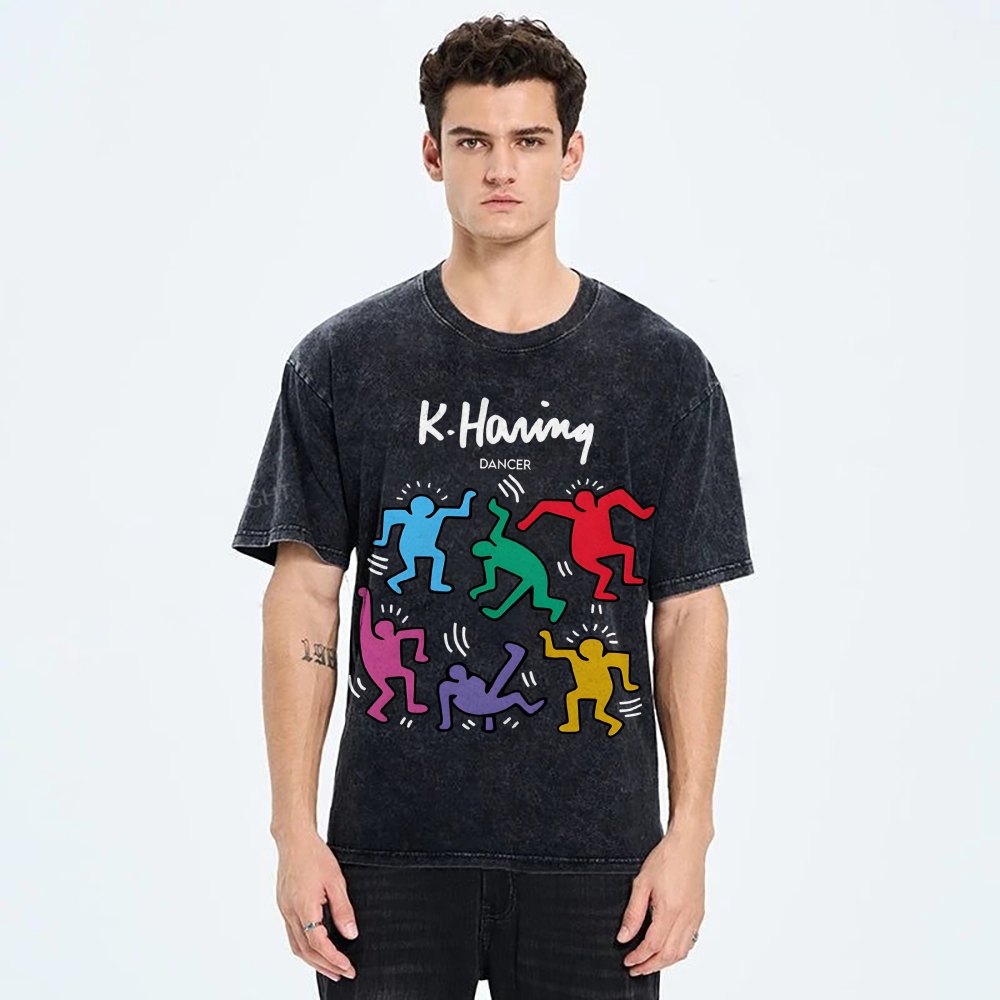 Kaith Haring Dancer Vintage Wash Japanese Design T-Shirt