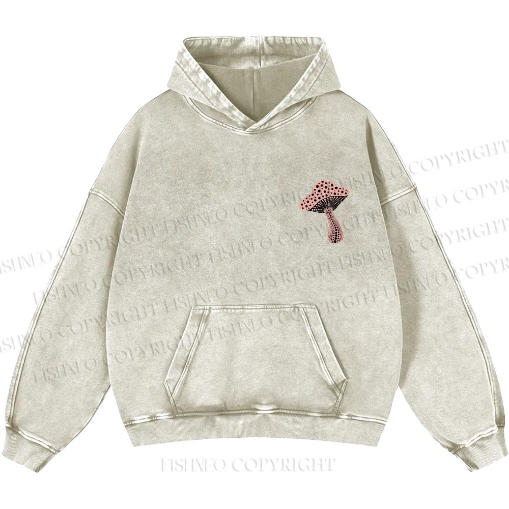 Unisex Casual Japanese Yayoi Kusama Mushroom Printed Washed Hoodie