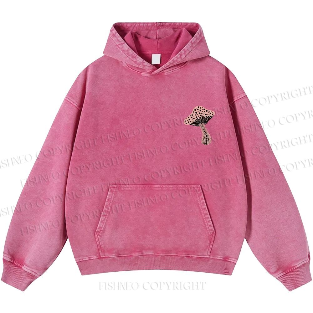 Unisex Casual Japanese Yayoi Kusama Mushroom Printed Washed Hoodie