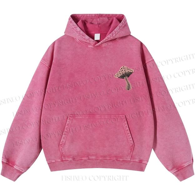 Unisex Casual Japanese Yayoi Kusama Mushroom Printed Washed Hoodie