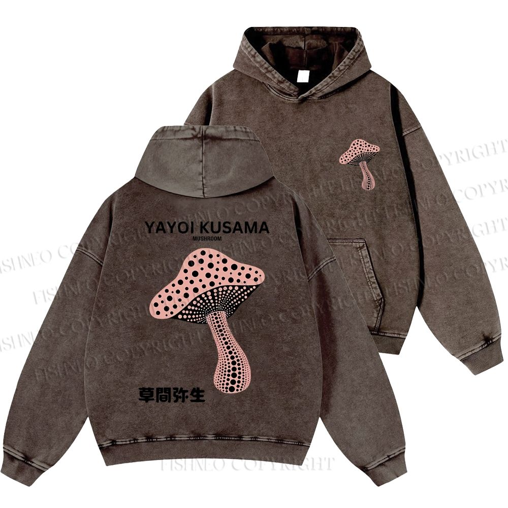 Unisex Casual Japanese Yayoi Kusama Mushroom Printed Washed Hoodie