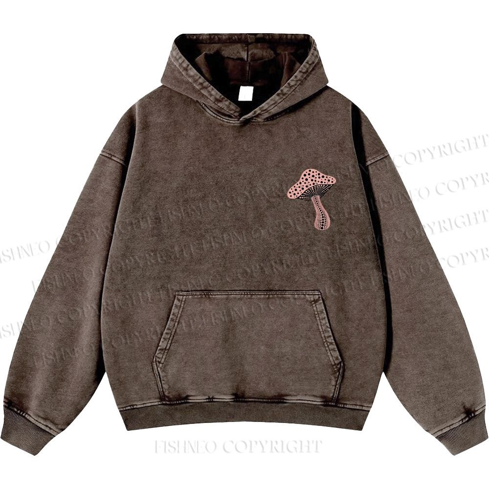 Unisex Casual Japanese Yayoi Kusama Mushroom Printed Washed Hoodie