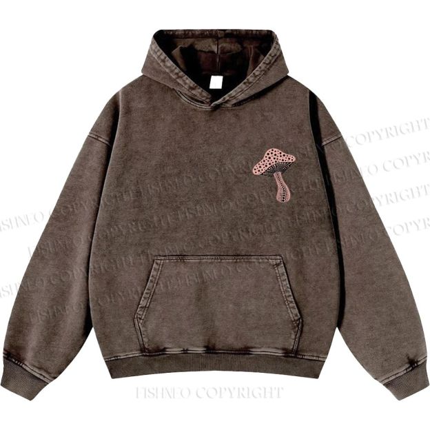 Unisex Casual Japanese Yayoi Kusama Mushroom Printed Washed Hoodie