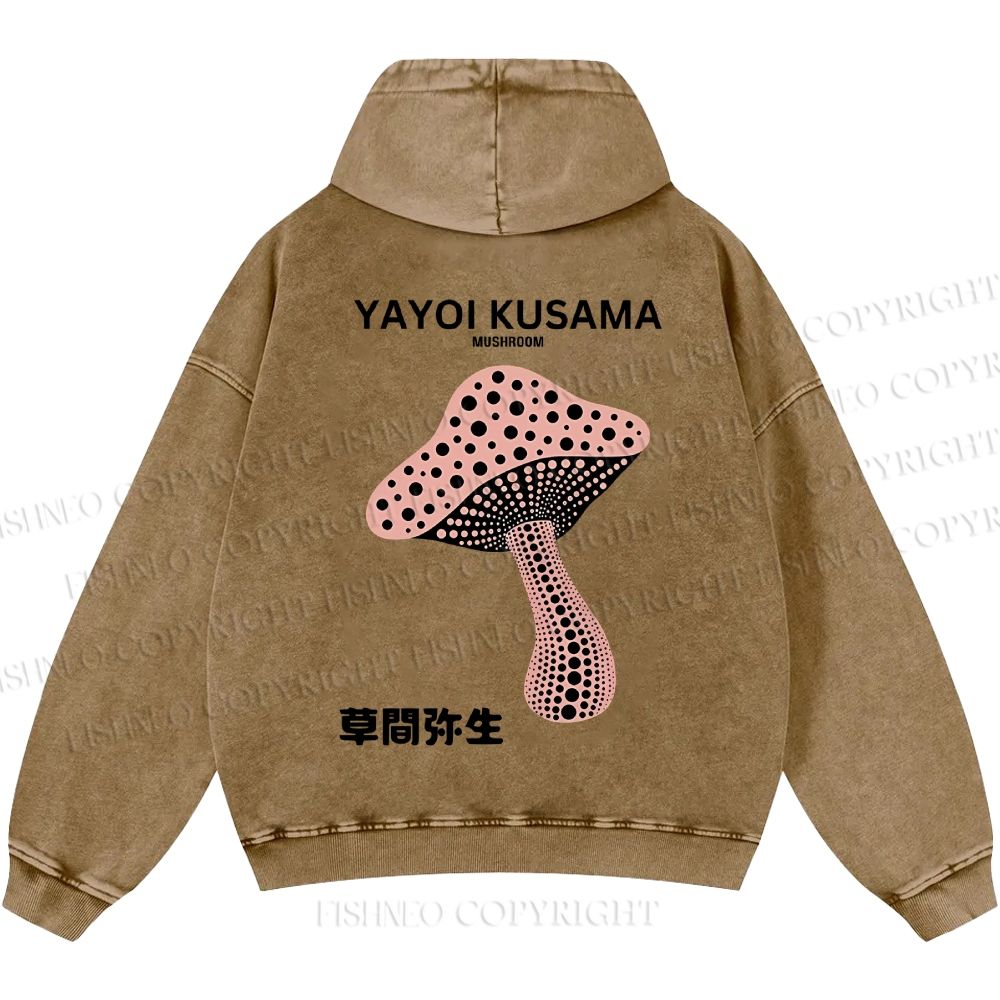 Unisex Casual Japanese Yayoi Kusama Mushroom Printed Washed Hoodie