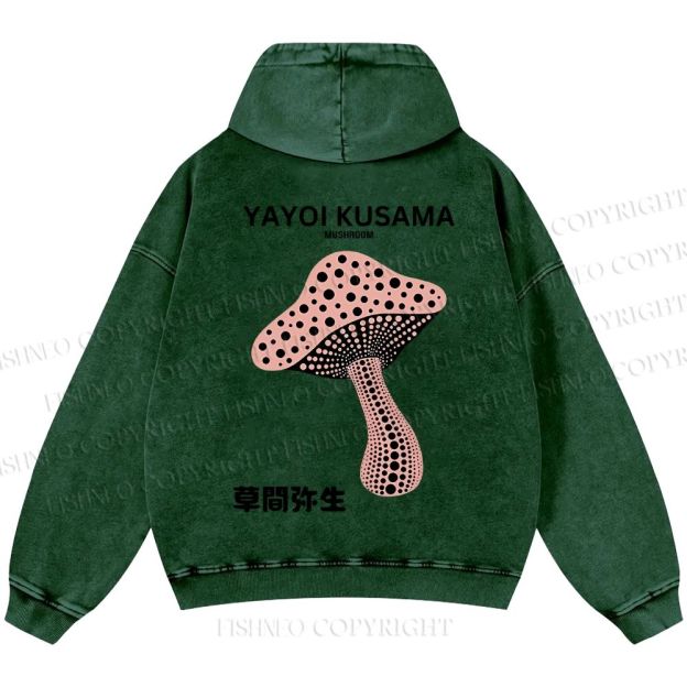 Unisex Casual Japanese Yayoi Kusama Mushroom Printed Washed Hoodie