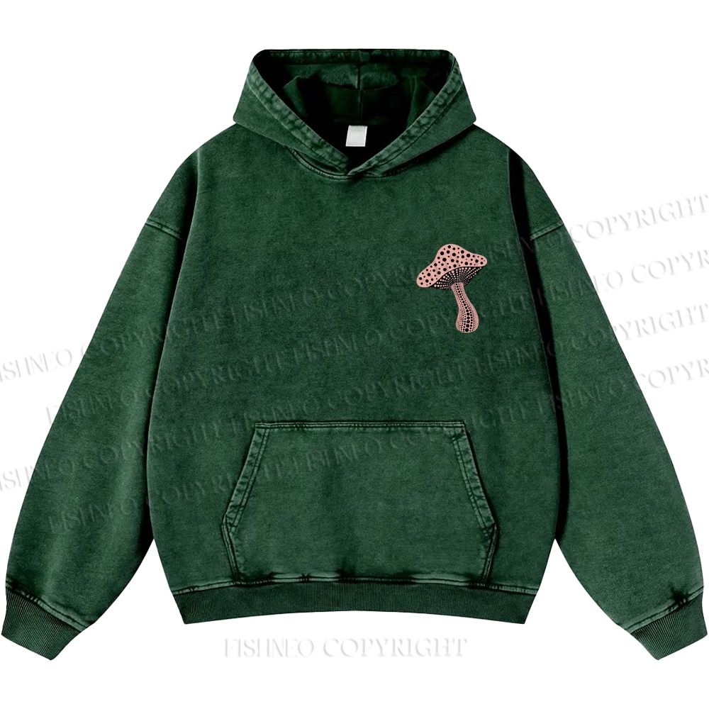Unisex Casual Japanese Yayoi Kusama Mushroom Printed Washed Hoodie