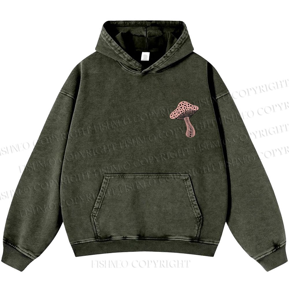 Unisex Casual Japanese Yayoi Kusama Mushroom Printed Washed Hoodie