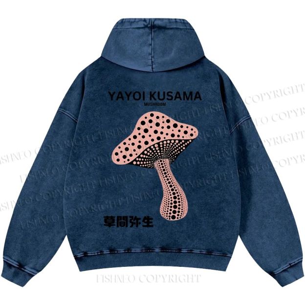 Unisex Casual Japanese Yayoi Kusama Mushroom Printed Washed Hoodie