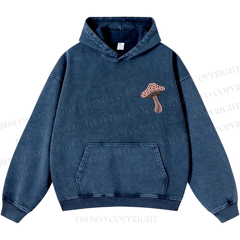 Unisex Casual Japanese Yayoi Kusama Mushroom Printed Washed Hoodie
