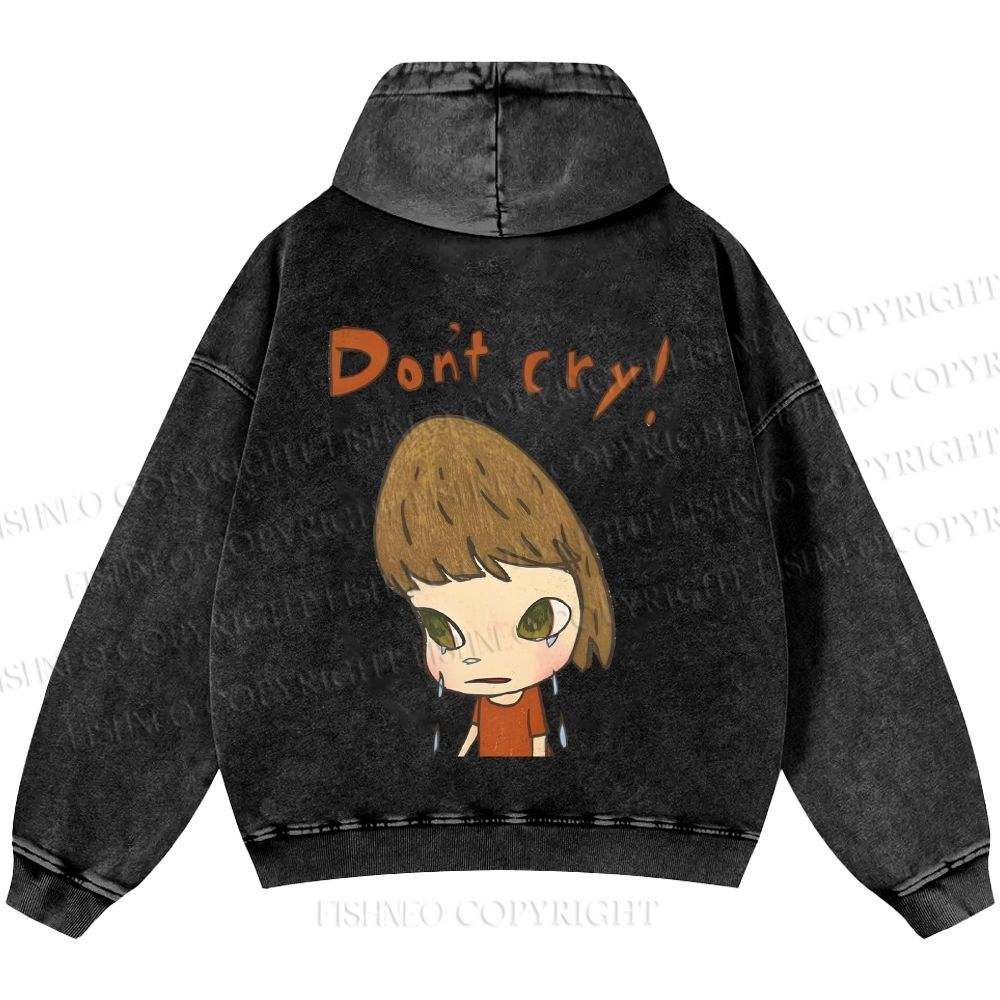 Unisex Casual Japanese Art Yoshitomo Nara Don't Cry Printed Washed Hoodie