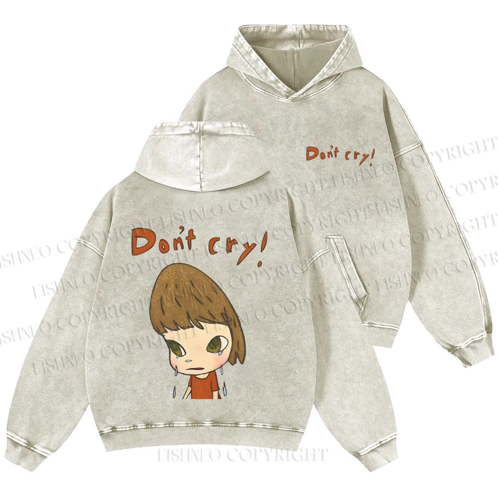 Unisex Casual Japanese Art Yoshitomo Nara Don't Cry Printed Washed Hoodie
