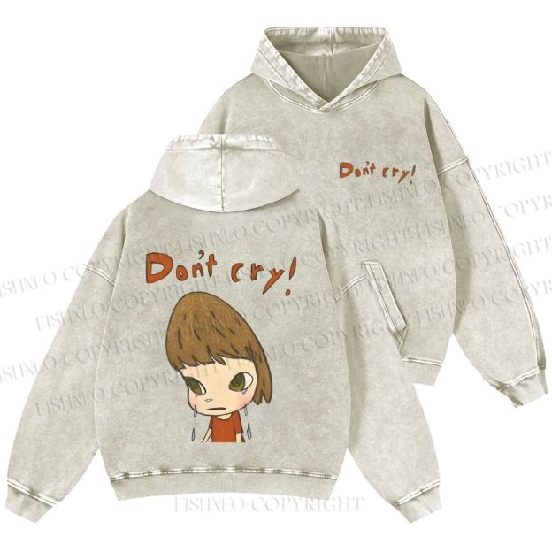 Unisex Casual Japanese Art Yoshitomo Nara Don't Cry Printed Washed Hoodie