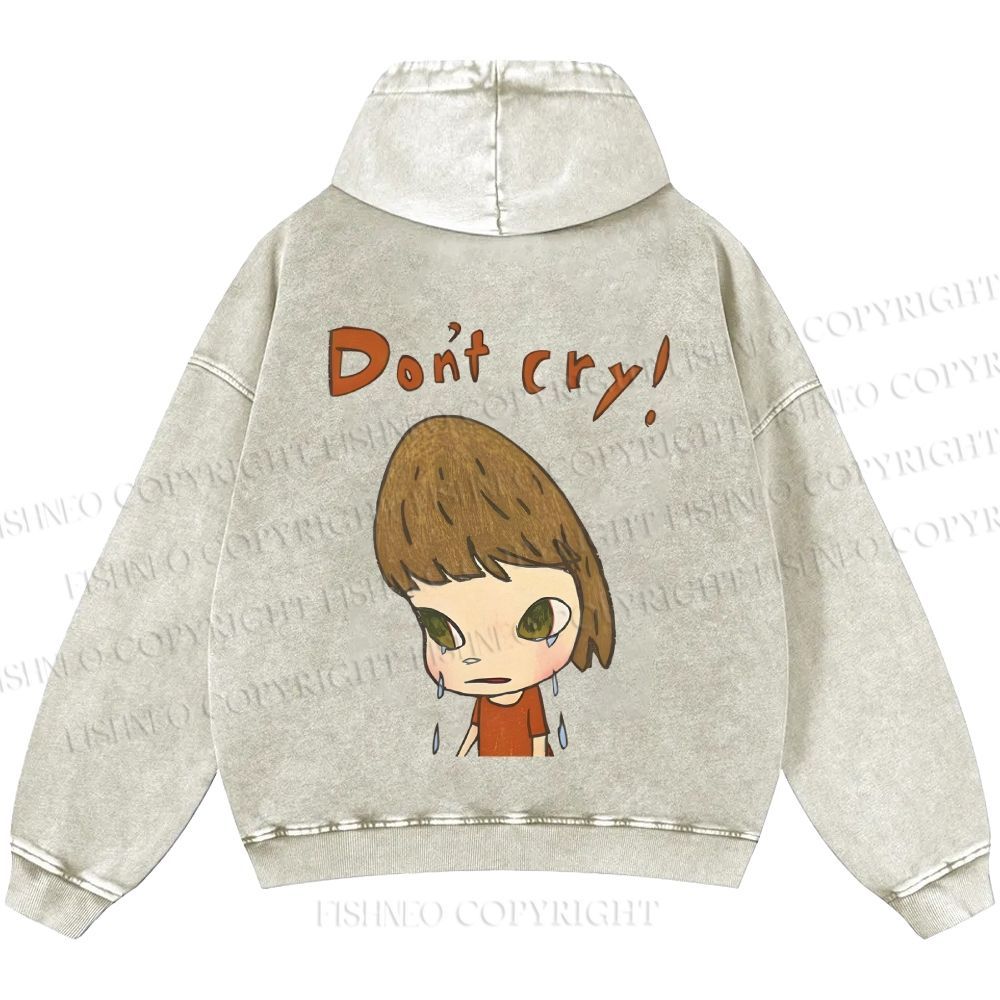 Unisex Casual Japanese Art Yoshitomo Nara Don't Cry Printed Washed Hoodie