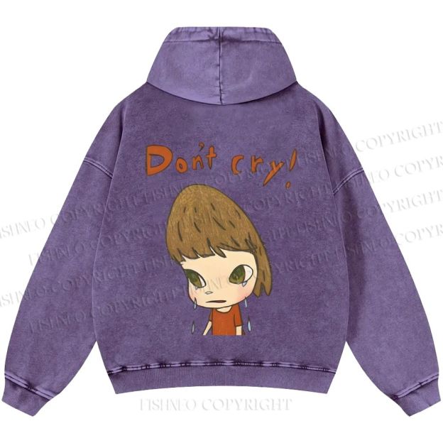Unisex Casual Japanese Art Yoshitomo Nara Don't Cry Printed Washed Hoodie