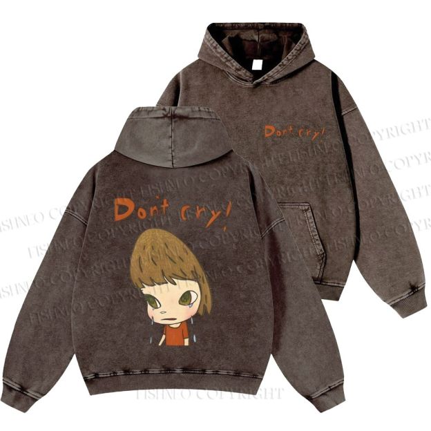 Unisex Casual Japanese Art Yoshitomo Nara Don't Cry Printed Washed Hoodie