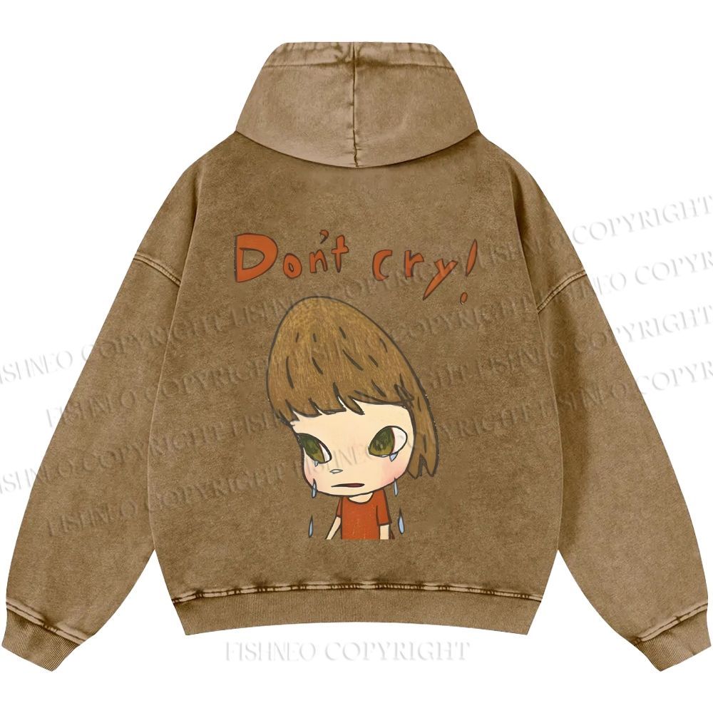 Unisex Casual Japanese Art Yoshitomo Nara Don't Cry Printed Washed Hoodie