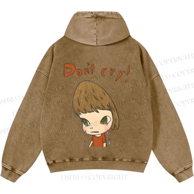 Unisex Casual Japanese Art Yoshitomo Nara Don't Cry Printed Washed Hoodie