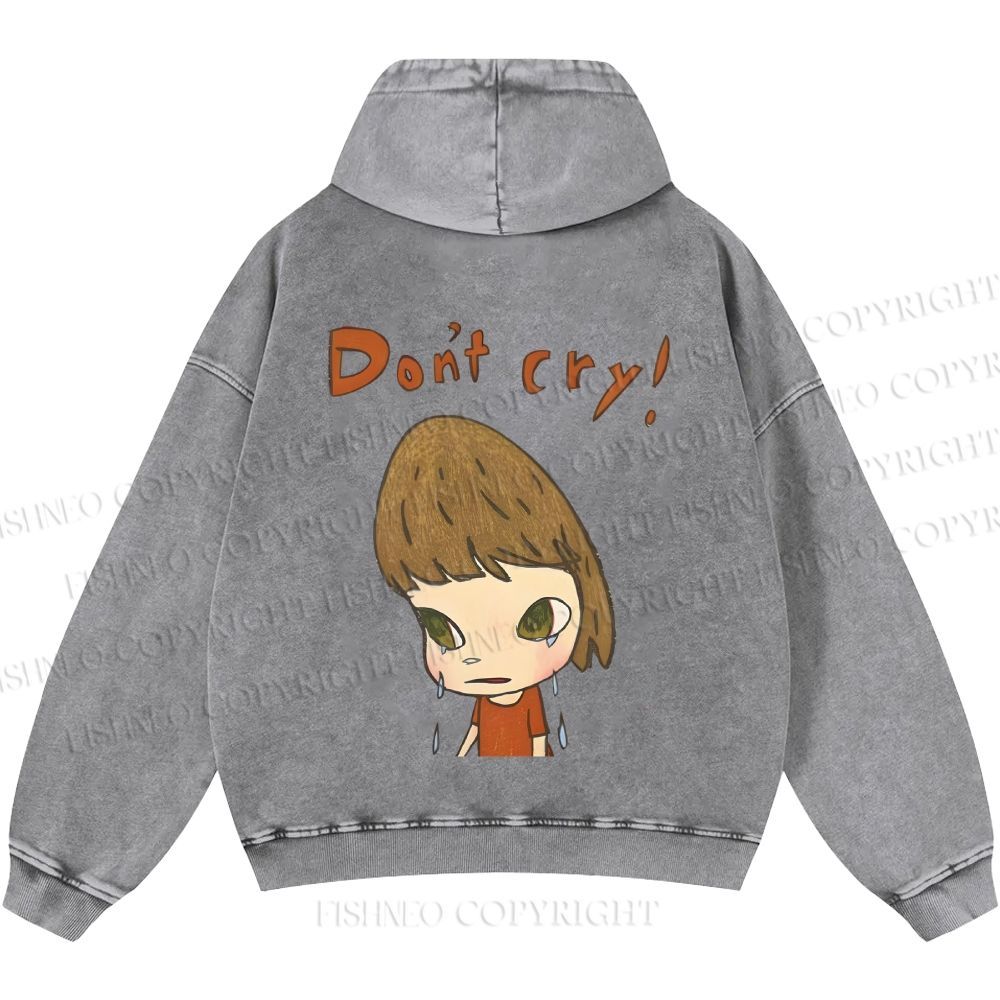 Unisex Casual Japanese Art Yoshitomo Nara Don't Cry Printed Washed Hoodie