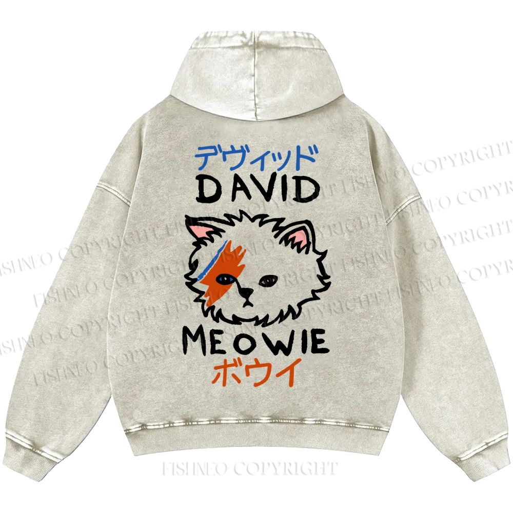 Unisex Casual David Bowie Cat Printed Washed Hoodie
