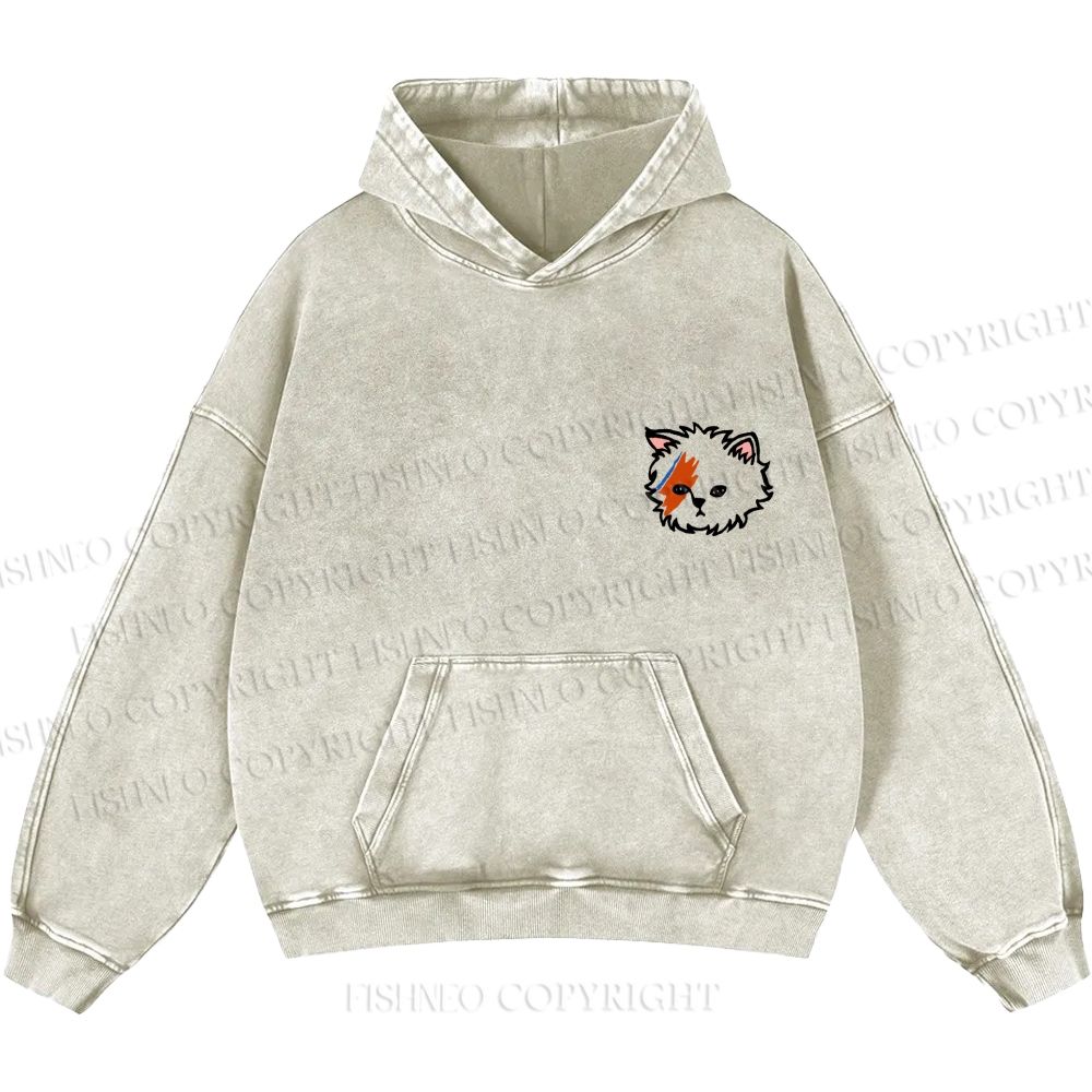 Unisex Casual David Bowie Cat Printed Washed Hoodie
