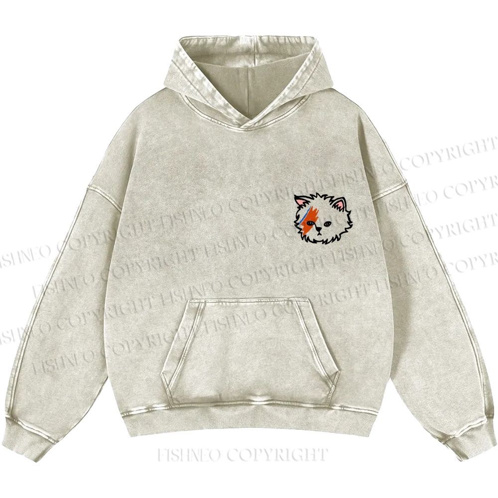 Unisex Casual David Bowie Cat Printed Washed Hoodie
