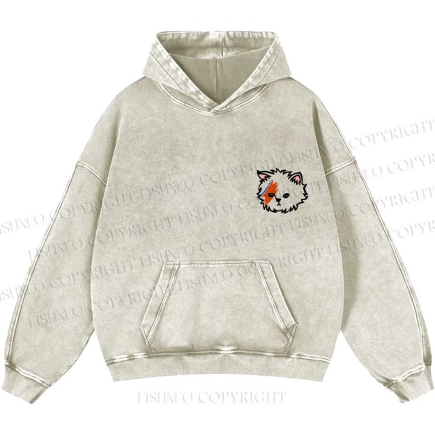 Unisex Casual David Bowie Cat Printed Washed Hoodie