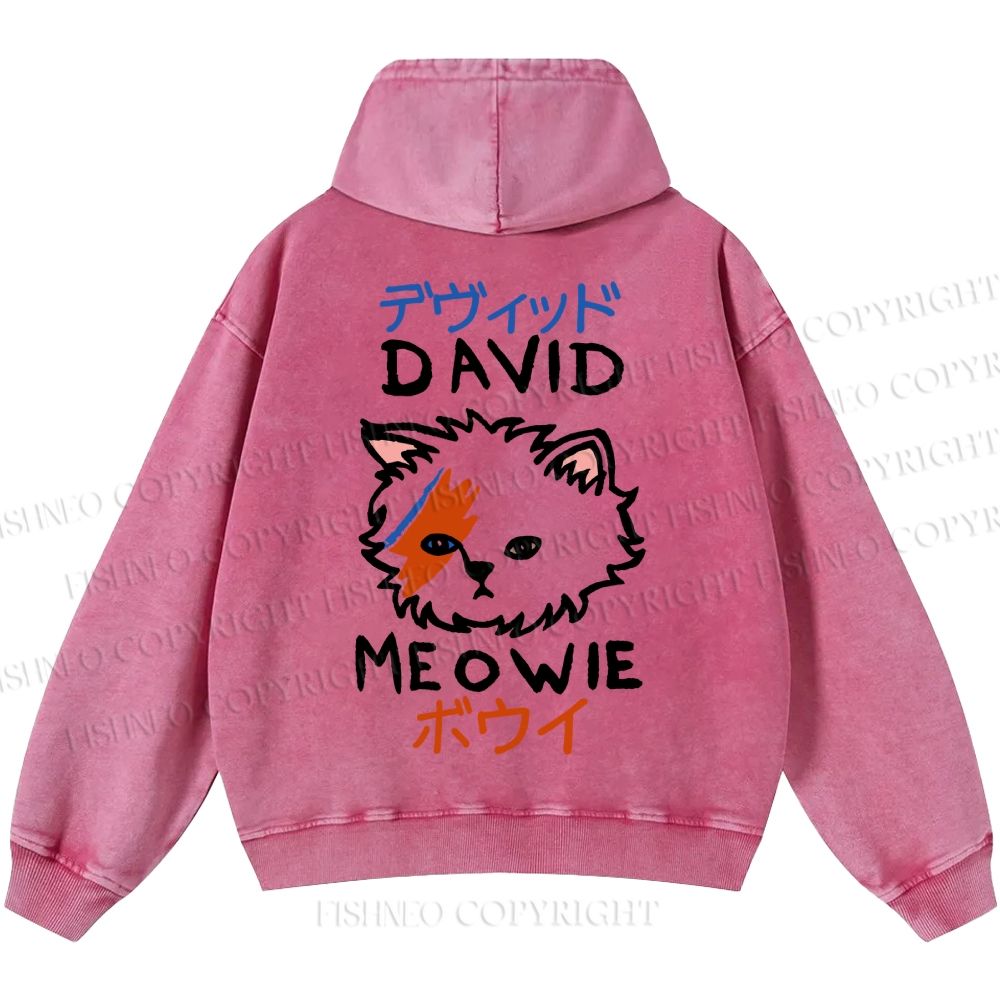 Unisex Casual David Bowie Cat Printed Washed Hoodie