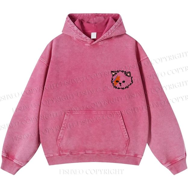 Unisex Casual David Bowie Cat Printed Washed Hoodie