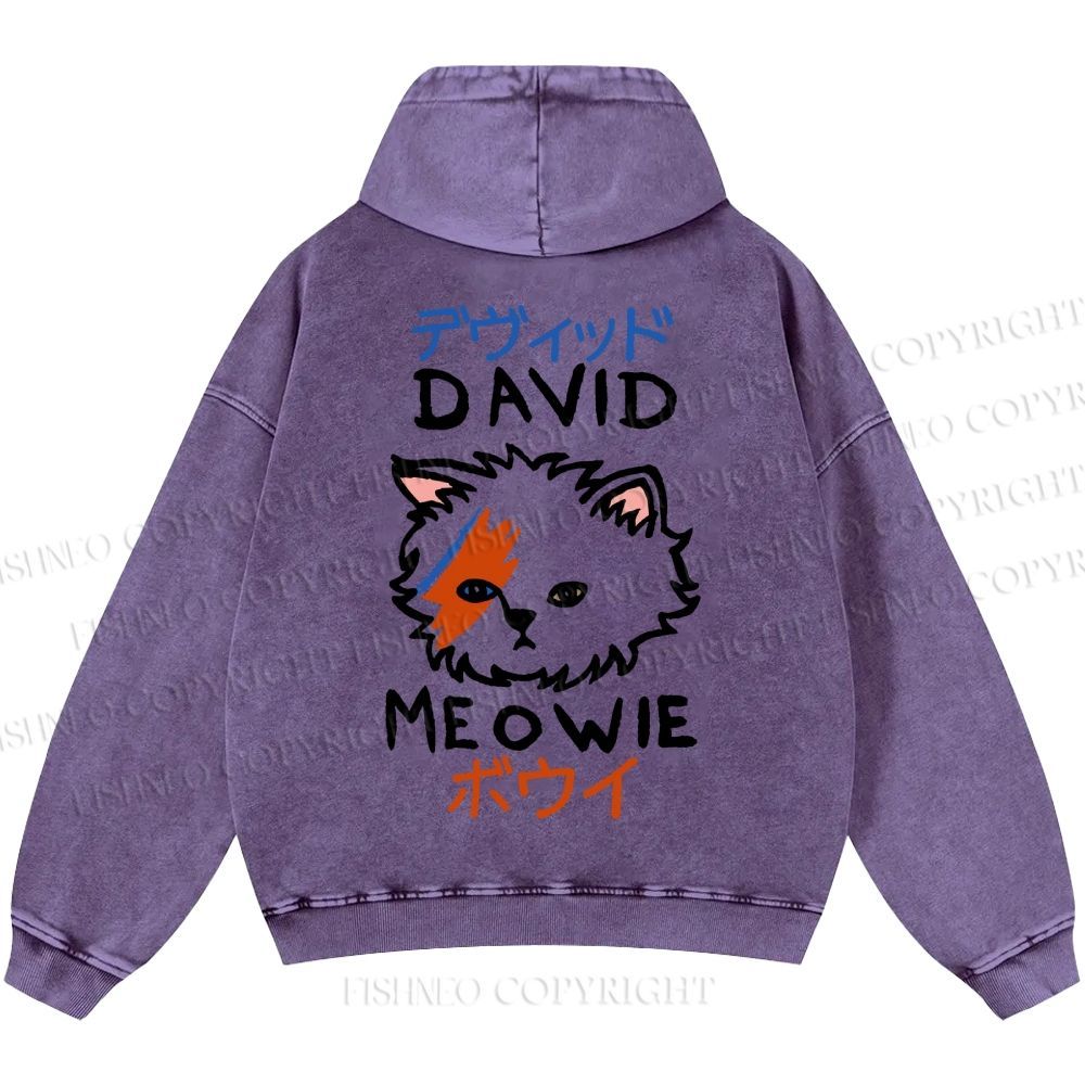 Unisex Casual David Bowie Cat Printed Washed Hoodie