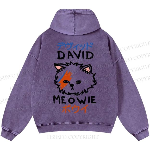 Unisex Casual David Bowie Cat Printed Washed Hoodie