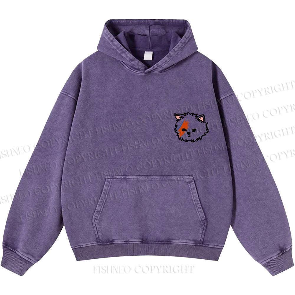 Unisex Casual David Bowie Cat Printed Washed Hoodie