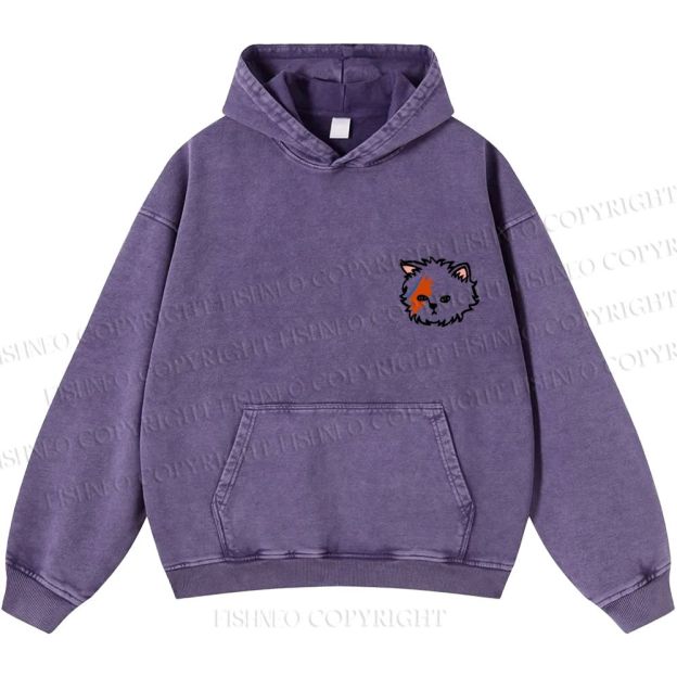 Unisex Casual David Bowie Cat Printed Washed Hoodie