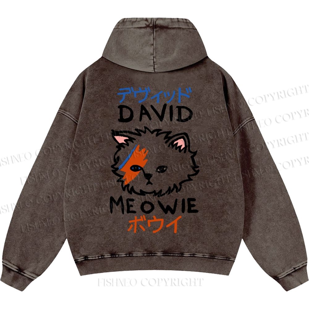 Unisex Casual David Bowie Cat Printed Washed Hoodie