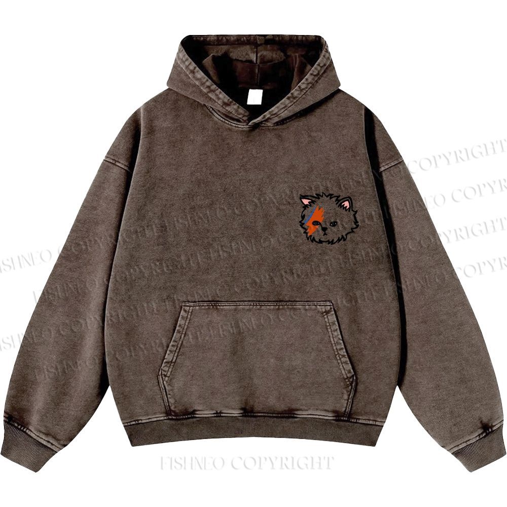 Unisex Casual David Bowie Cat Printed Washed Hoodie