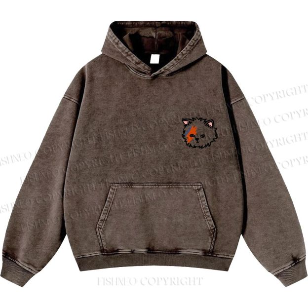 Unisex Casual David Bowie Cat Printed Washed Hoodie