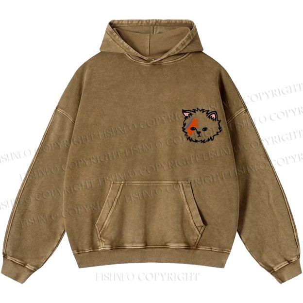 Unisex Casual David Bowie Cat Printed Washed Hoodie