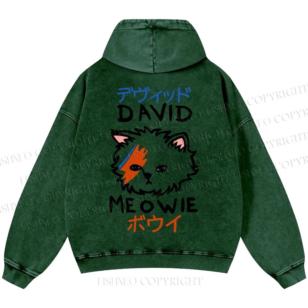 Unisex Casual David Bowie Cat Printed Washed Hoodie