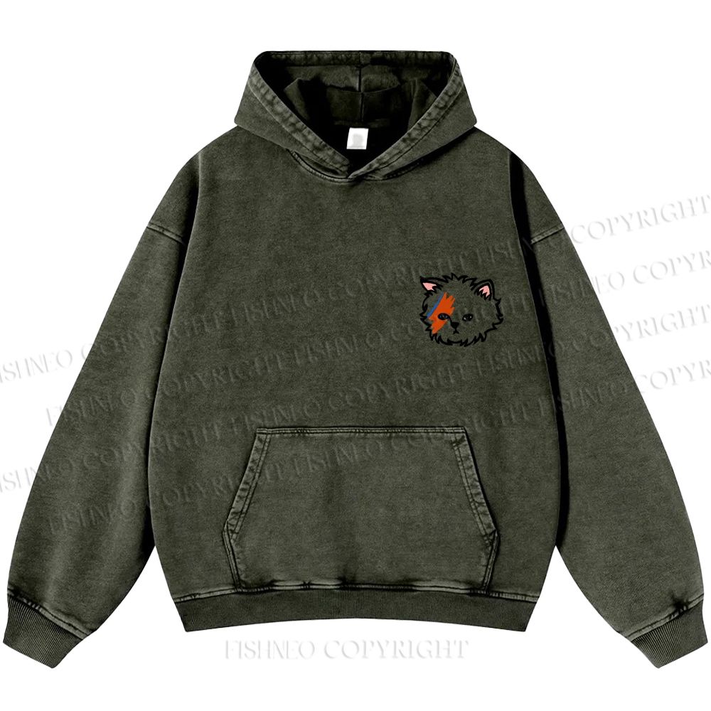 Unisex Casual David Bowie Cat Printed Washed Hoodie