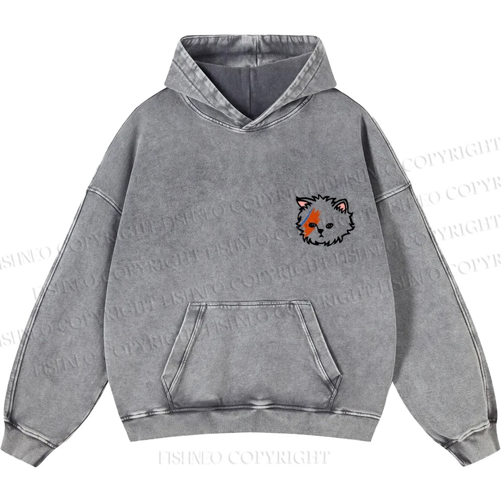 Unisex Casual David Bowie Cat Printed Washed Hoodie